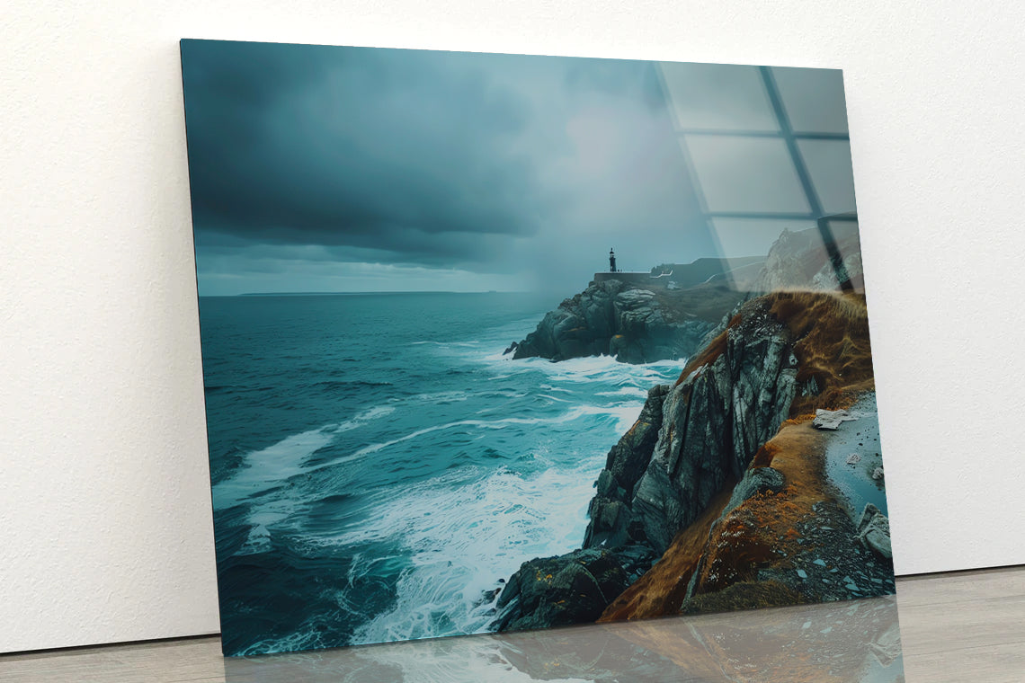 Rocky Cliff, Ocean & Sky Acrylic Glass Print Tempered Glass Wall Art 100% Made in Australia Ready to Hang - Bella Home Decor