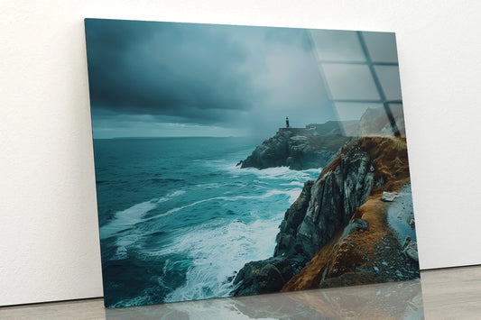 Rocky Cliff, Ocean & Sky Acrylic Glass Print Tempered Glass Wall Art 100% Made in Australia Ready to Hang - Bella Home Decor