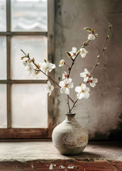 White Cherry Blossom Zen Vase 60x90cm Metal Print Ready to Hang - Bella Home Decor