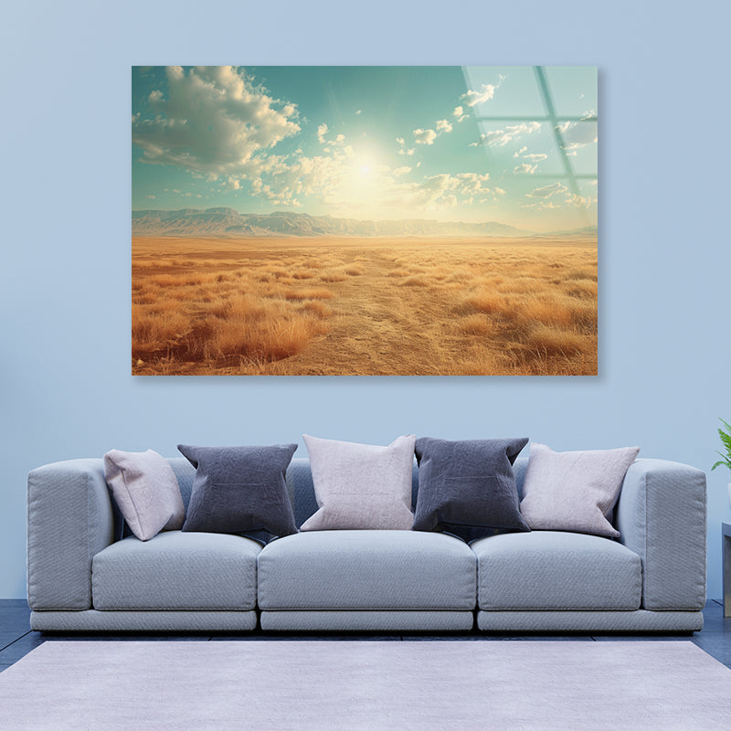 Large Field with a Blue Sky Acrylic Glass Print Tempered Glass Wall Art 100% Made in Australia Ready to Hang - Bella Home Decor