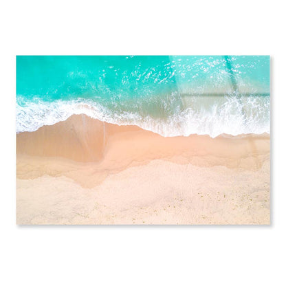 Aerial View Of Sandy Beach and Ocean with Waves Acrylic Glass Print Tempered Glass Wall Art 100% Made in Australia Ready to Hang