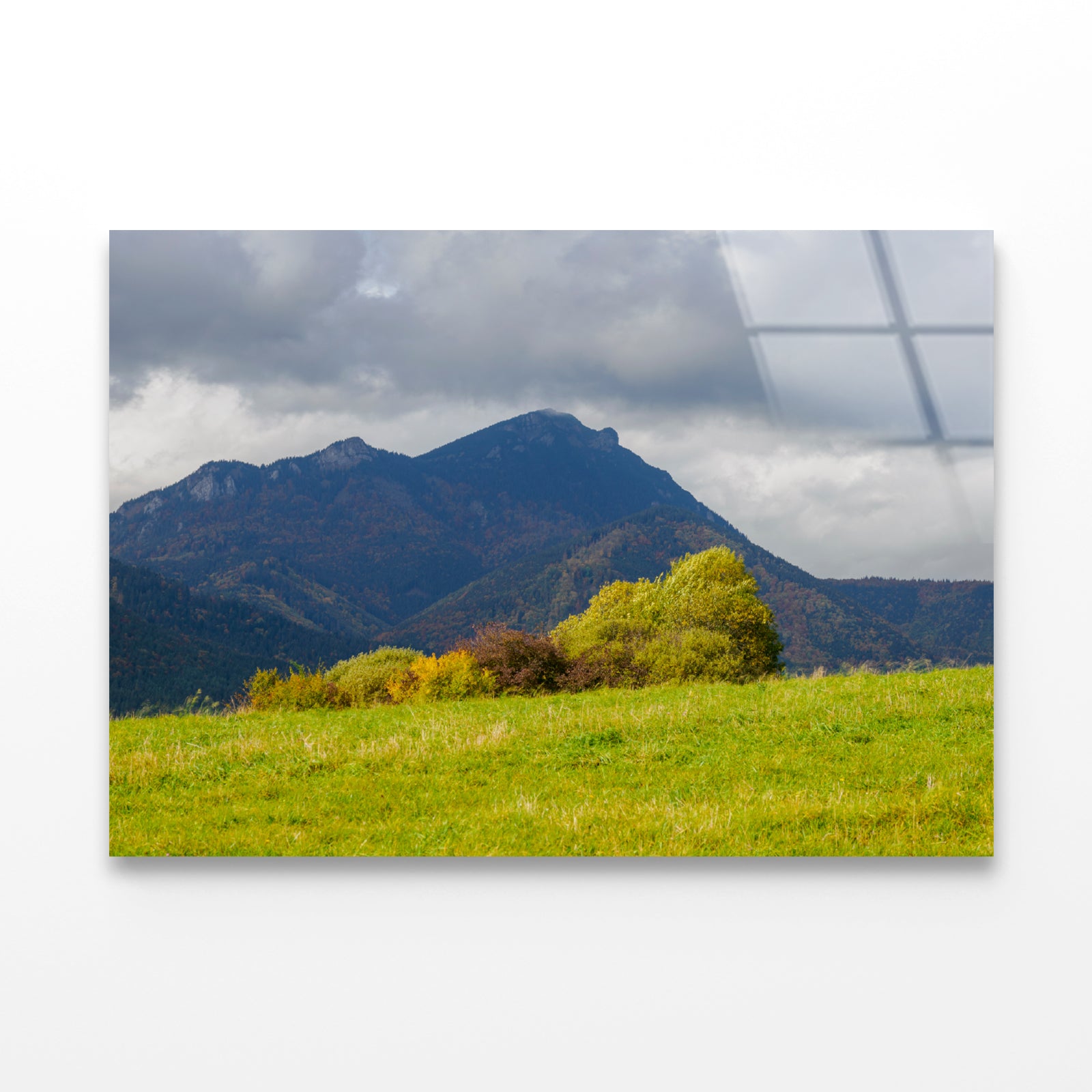 Green Mountains with Storm Clouds Acrylic Glass Print Tempered Glass Wall Art 100% Made in Australia Ready to Hang - Bella Home Decor