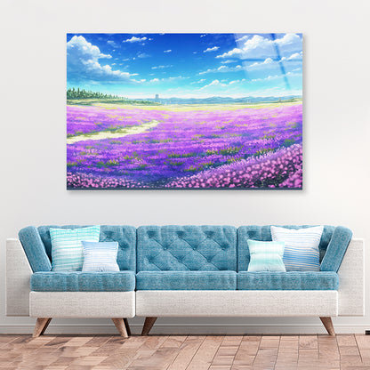 A Nice View of a Field Of Purple Flowers Acrylic Glass Print Tempered Glass Wall Art 100% Made in Australia Ready to Hang