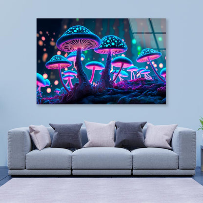 Mushrooms That Are Glowing in The Dark Acrylic Glass Print Tempered Glass Wall Art 100% Made in Australia Ready to Hang