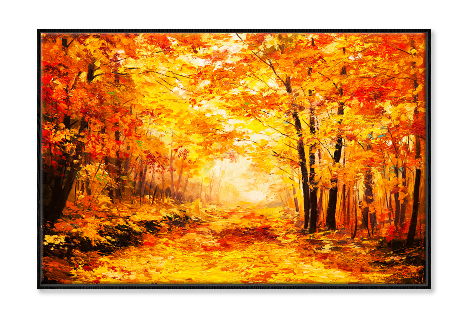 Yellow Brown Colorful Autumn Forest Oil Painting Limited Edition High Quality Print Canvas Box Framed Black