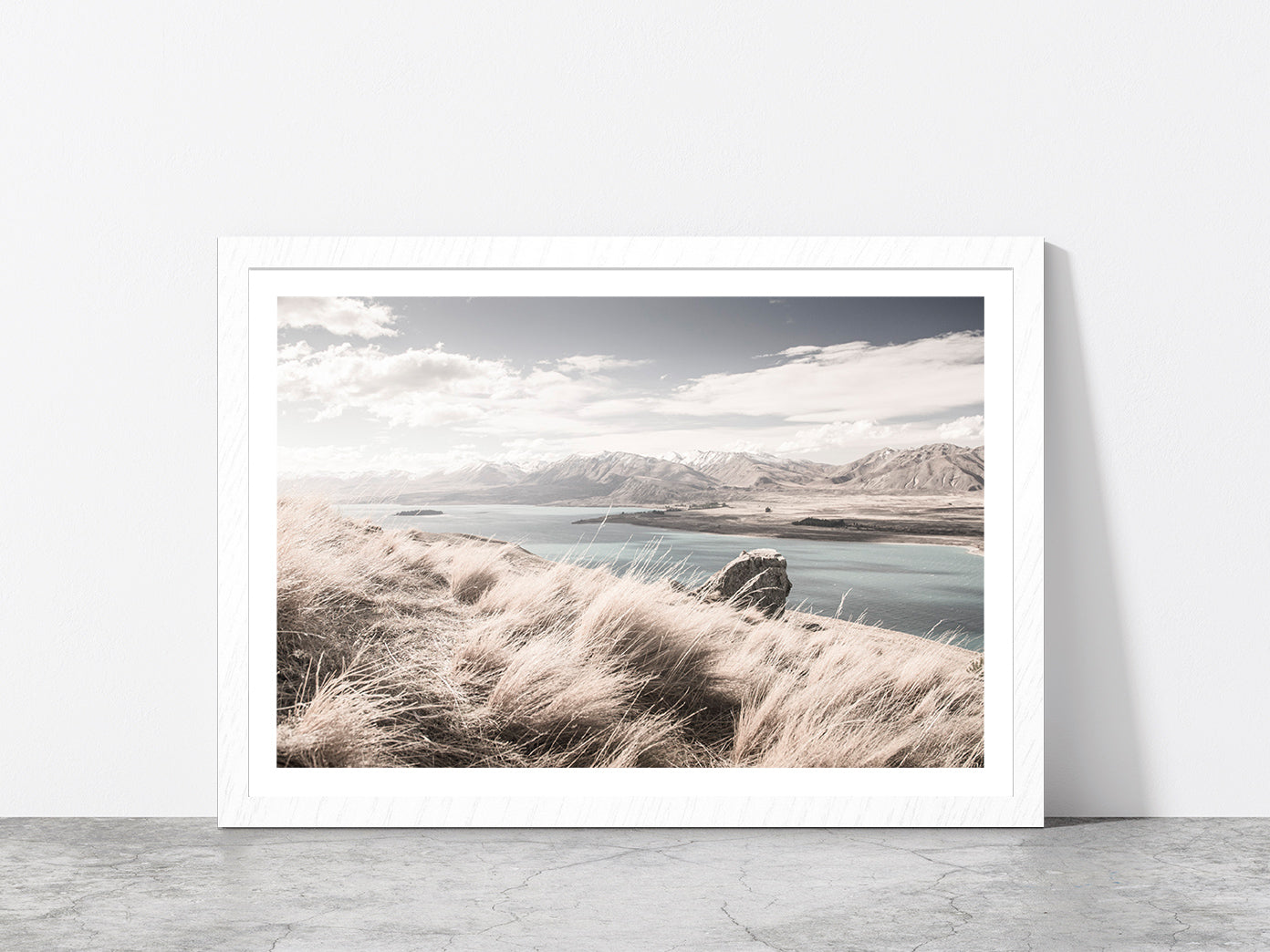 Sand Dunes near Beach & Mountains Photograph Glass Framed Wall Art, Ready to Hang Quality Print With White Border White