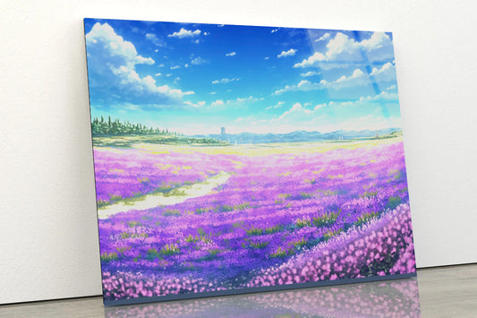 A Nice View of a Field Of Purple Flowers Acrylic Glass Print Tempered Glass Wall Art 100% Made in Australia Ready to Hang