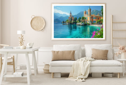 Building with a River, Mountains, Sky Home Decor Premium Quality Poster Print Choose Your Sizes - Bella Home Decor
