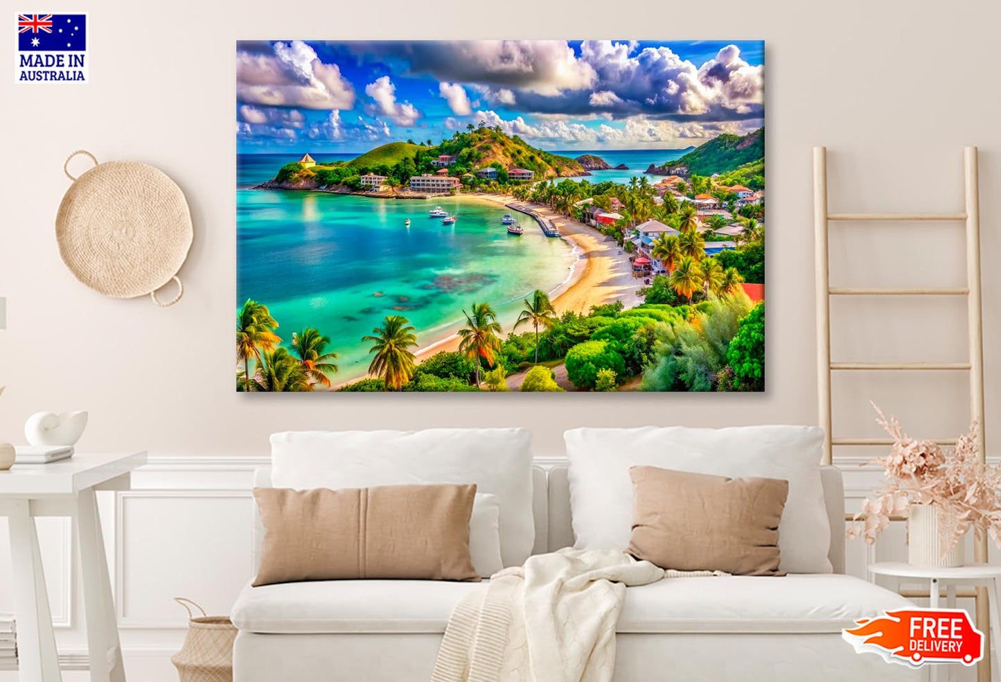 Beach With Palm Trees Wall Art Decor 100% Australian Made