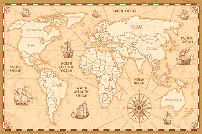 Antique World Map with Countries Home Decor Premium Quality Poster Print Choose Your Sizes