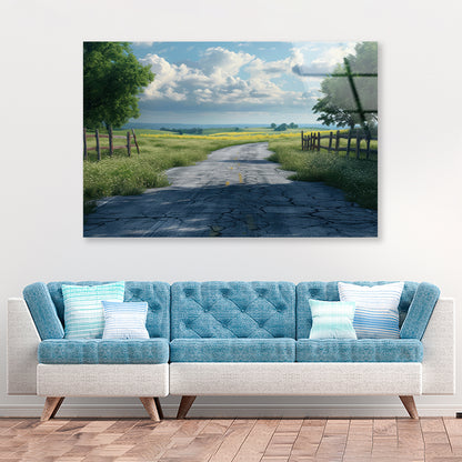 View of Empty Countryside Road Stage Acrylic Glass Print Tempered Glass Wall Art 100% Made in Australia Ready to Hang