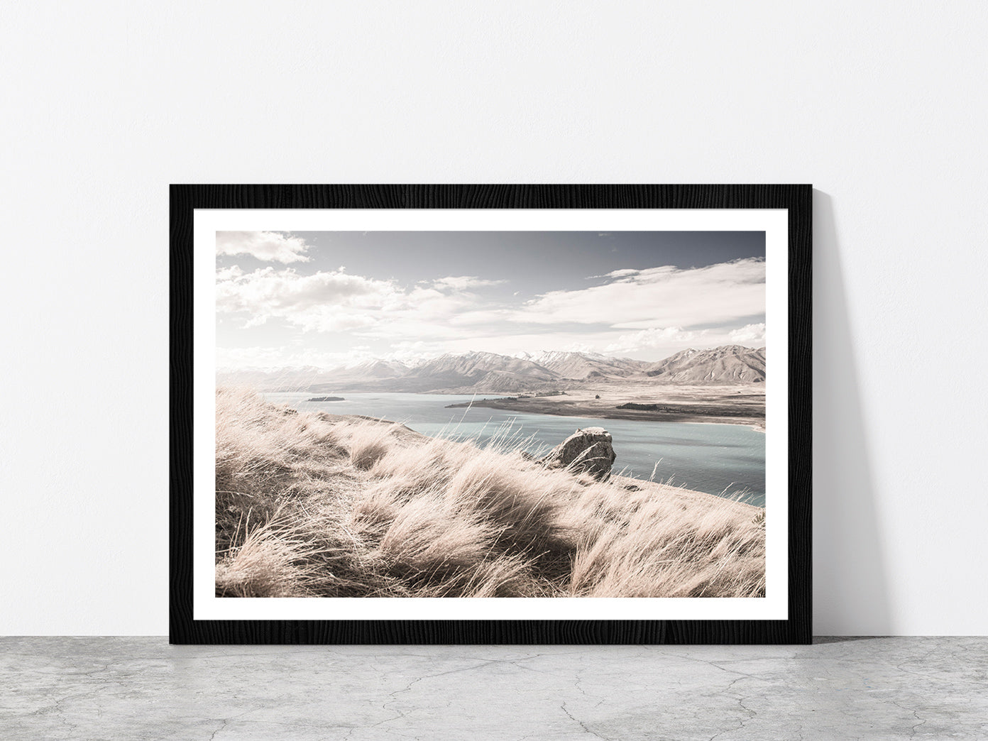 Sand Dunes near Beach & Mountains Photograph Glass Framed Wall Art, Ready to Hang Quality Print With White Border Black