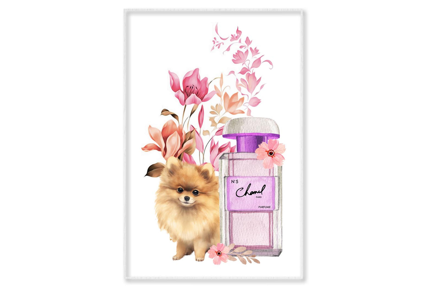 Perfume with Dog Wall Art Limited Edition High Quality Print Canvas Box Framed White