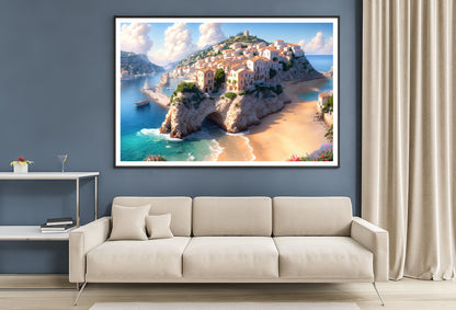 City Situated On a Cliff Overlooking Beach Home Decor Premium Quality Poster Print Choose Your Sizes