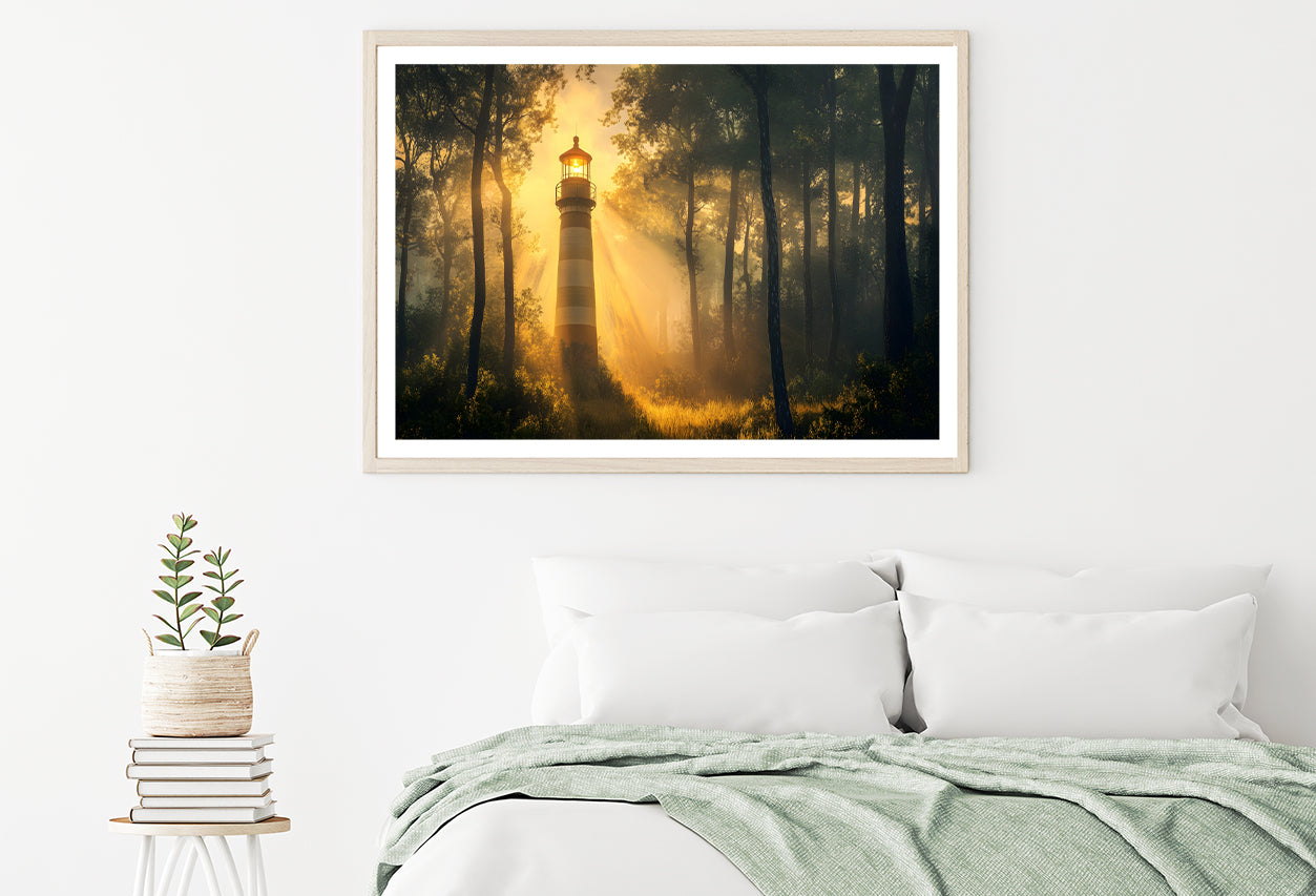 Lighthouse in the Woods, Sunlight Home Decor Premium Quality Poster Print Choose Your Sizes