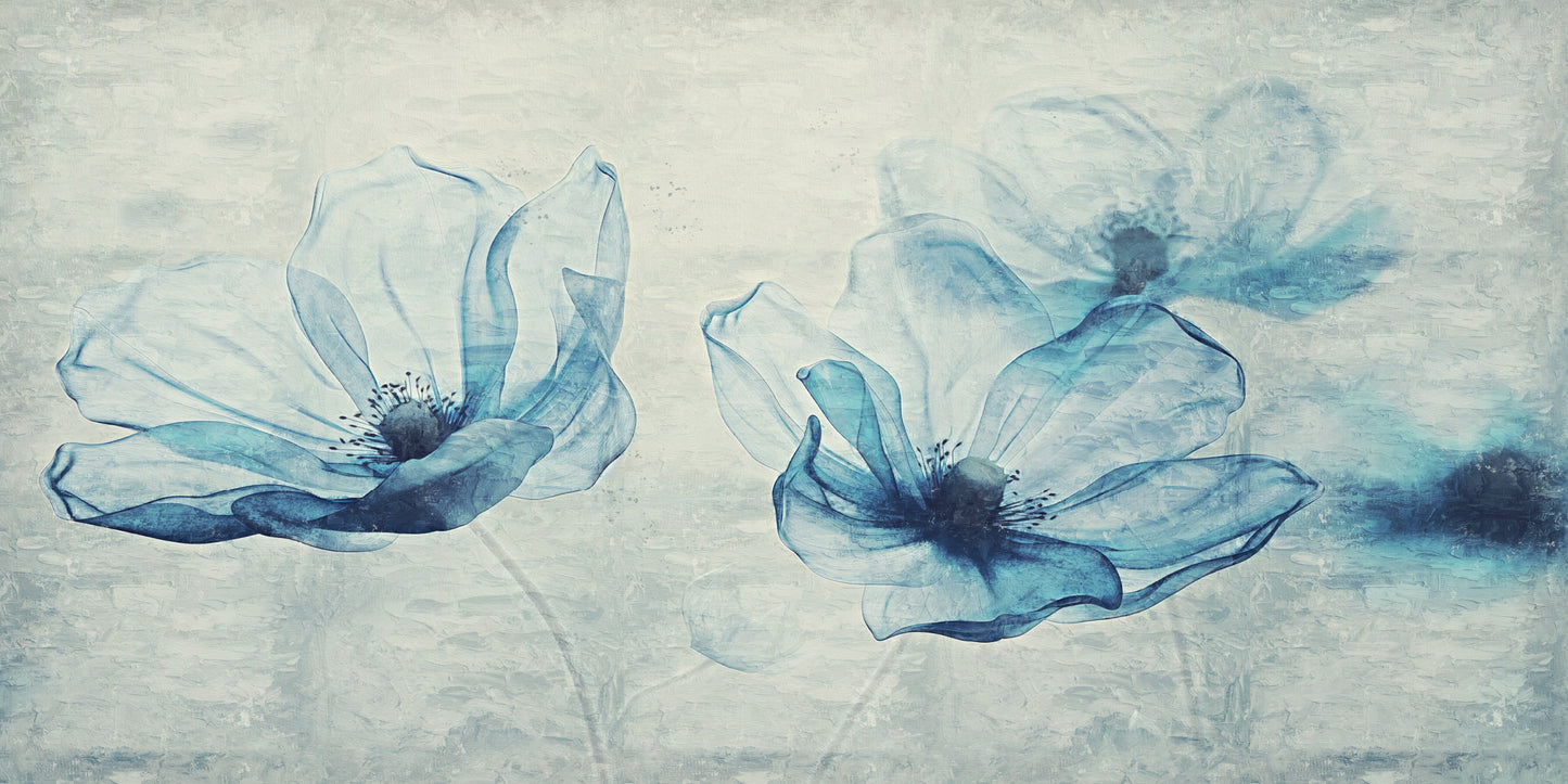 Blue Floral Blossom Wall Art Canvas Office Home Room Framed 120x60cm - Bella Home Decor