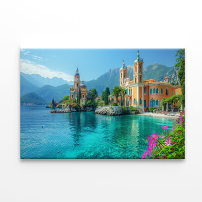 Building with a River, Mountains, Sky Print 100% Australian Made - Bella Home Decor