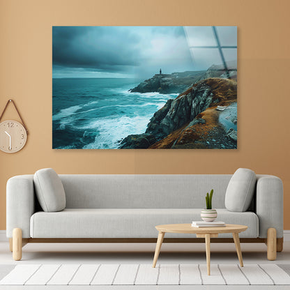 Rocky Cliff, Ocean & Sky Acrylic Glass Print Tempered Glass Wall Art 100% Made in Australia Ready to Hang - Bella Home Decor