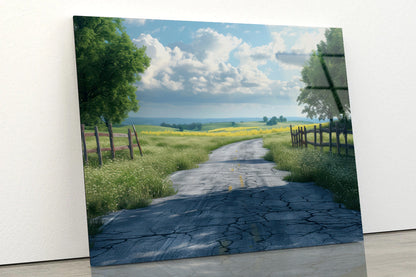 View of Empty Countryside Road Stage Acrylic Glass Print Tempered Glass Wall Art 100% Made in Australia Ready to Hang