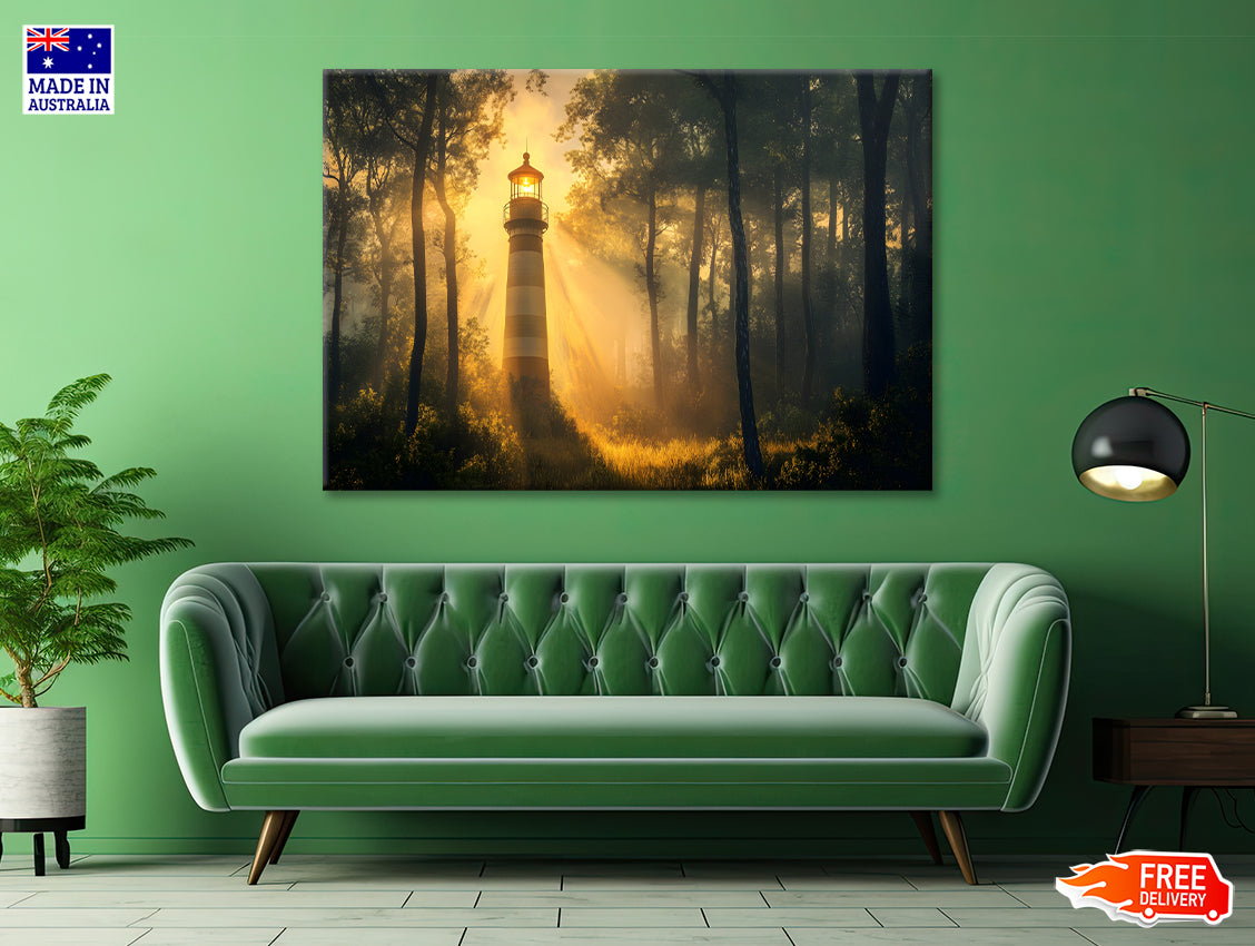 Lighthouse in the Woods, Sunlight Print 100% Australian Made - Bella Home Decor
