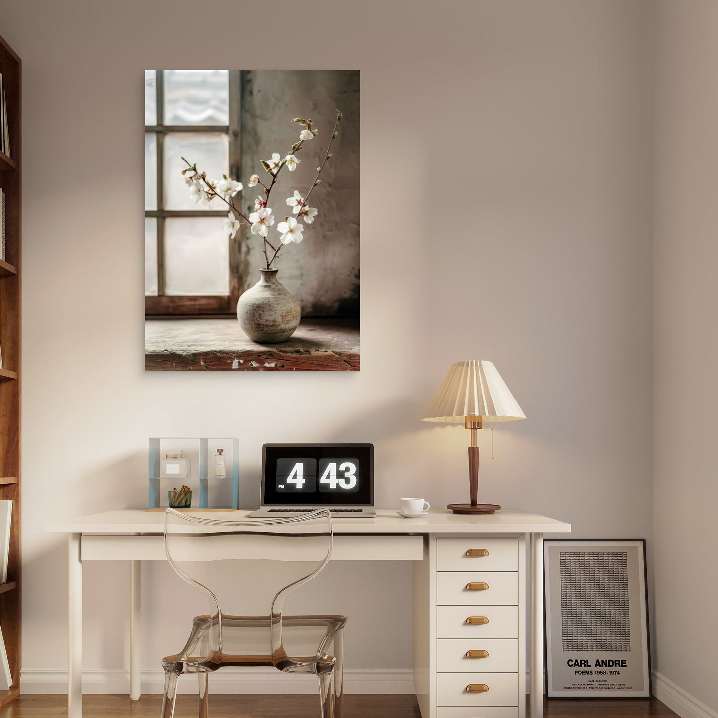 White Cherry Blossom Zen Vase 40x60cm Metal Print Ready to Hang - Bella Home Decor