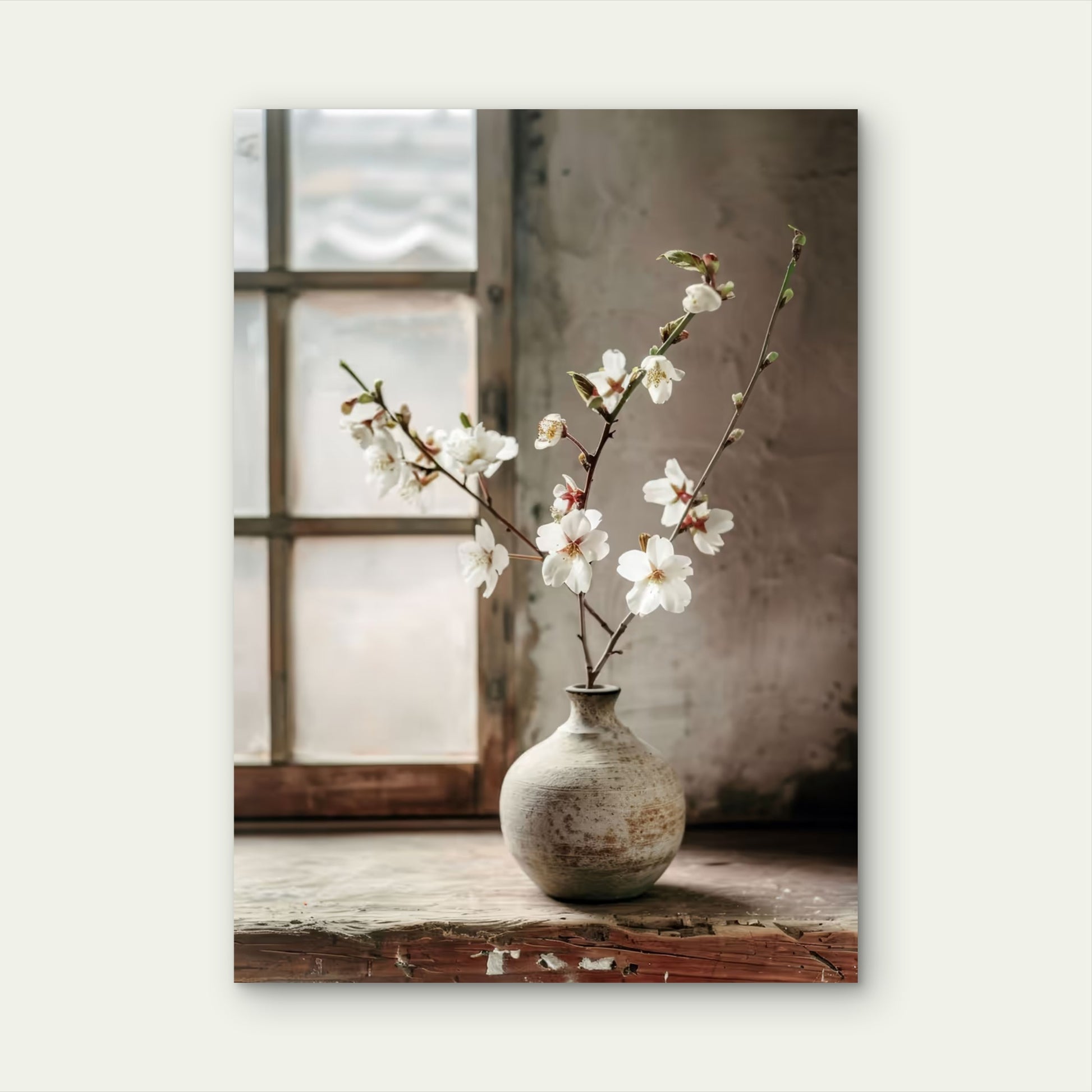 White Cherry Blossom Zen Vase 40x60cm Metal Print Ready to Hang - Bella Home Decor