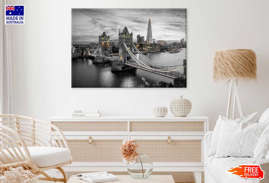 B&W London City with Lights View Photograph 90x60cm Print 100% Australian Made