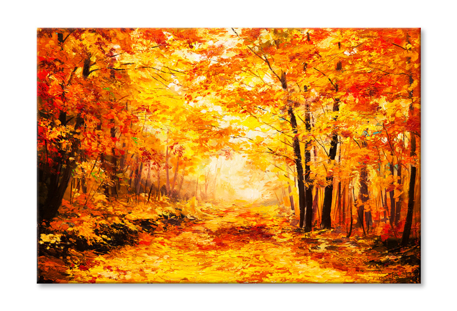 Yellow Brown Colorful Autumn Forest Oil Painting Limited Edition High Quality Print Stretched Canvas None