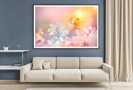 Golden Butterfly Glows in The Sun at Sunset Home Decor Premium Quality Poster Print Choose Your Sizes