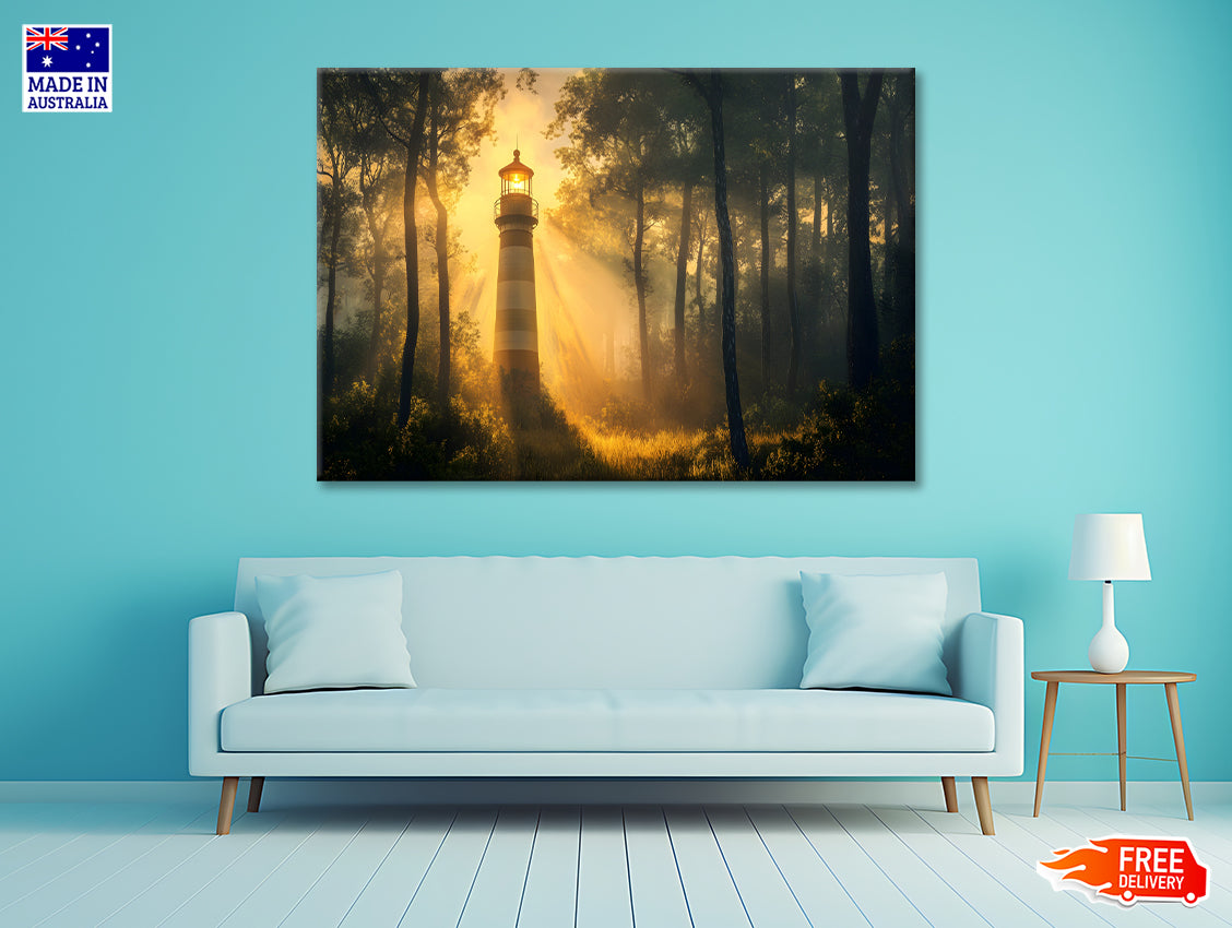 Lighthouse in the Woods, Sunlight Print 100% Australian Made - Bella Home Decor