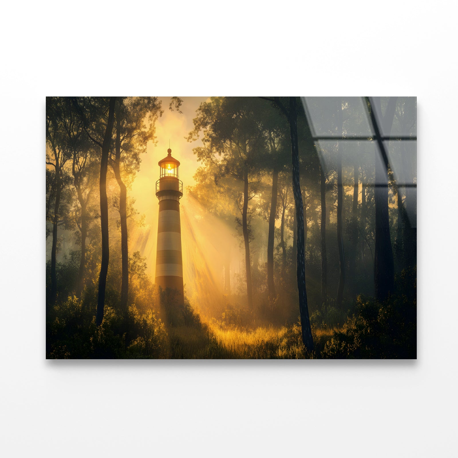 Lighthouse in the Woods, Sunlight Acrylic Glass Print Tempered Glass Wall Art 100% Made in Australia Ready to Hang - Bella Home Decor
