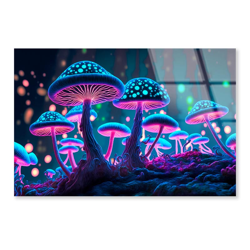 Mushrooms That Are Glowing in The Dark Acrylic Glass Print Tempered Glass Wall Art 100% Made in Australia Ready to Hang