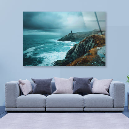 Rocky Cliff, Ocean & Sky Acrylic Glass Print Tempered Glass Wall Art 100% Made in Australia Ready to Hang - Bella Home Decor