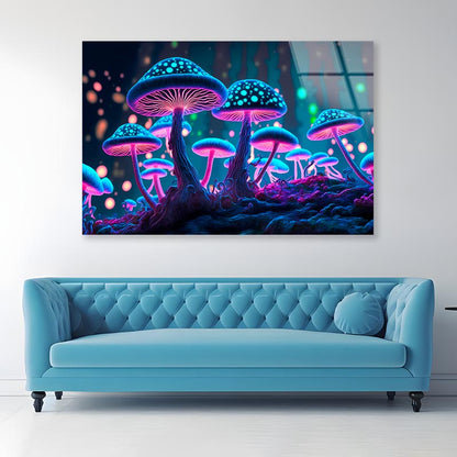 Mushrooms That Are Glowing in The Dark Acrylic Glass Print Tempered Glass Wall Art 100% Made in Australia Ready to Hang