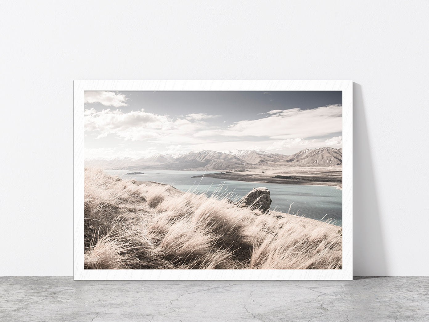 Sand Dunes near Beach & Mountains Photograph Glass Framed Wall Art, Ready to Hang Quality Print Without White Border White