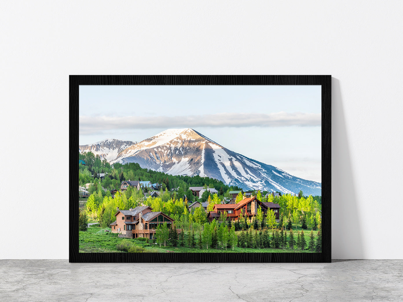 Colorado Village In Summer Glass Framed Wall Art, Ready to Hang Quality Print Without White Border Black