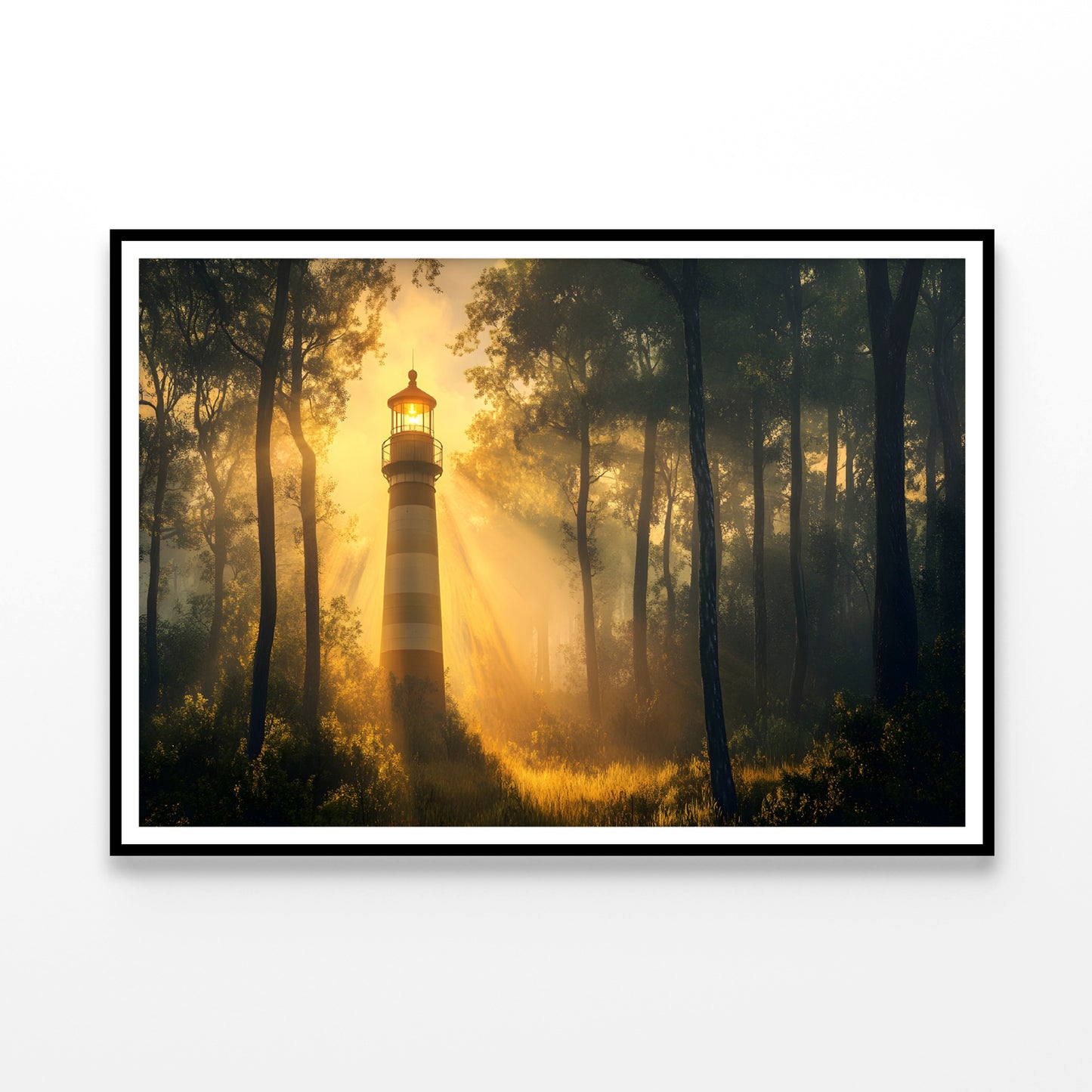 Lighthouse in the Woods, Sunlight Home Decor Premium Quality Poster Print Choose Your Sizes