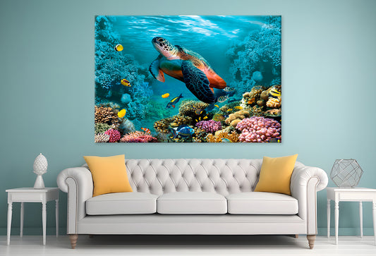 Underwater World with Turtle Wall Art Decor 100% Australian Made - Bella Home Decor