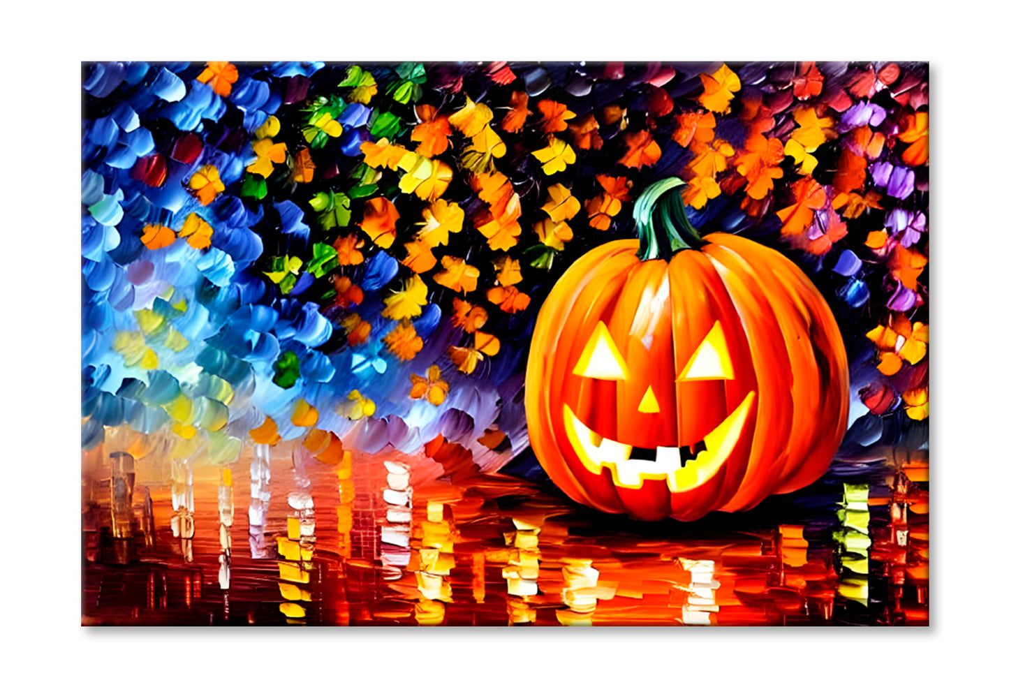 Cheerful Halloween Pumpkin Oil Painting Wall Art Limited Edition High Quality Print Stretched Canvas None