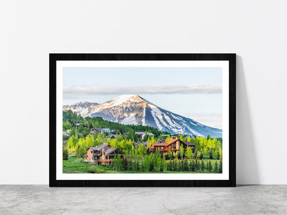 Colorado Village In Summer Glass Framed Wall Art, Ready to Hang Quality Print With White Border Black