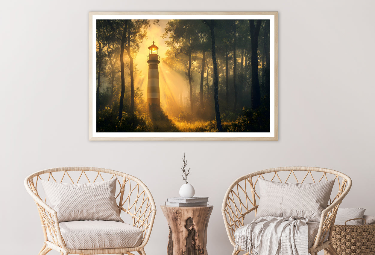 Lighthouse in the Woods, Sunlight Home Decor Premium Quality Poster Print Choose Your Sizes