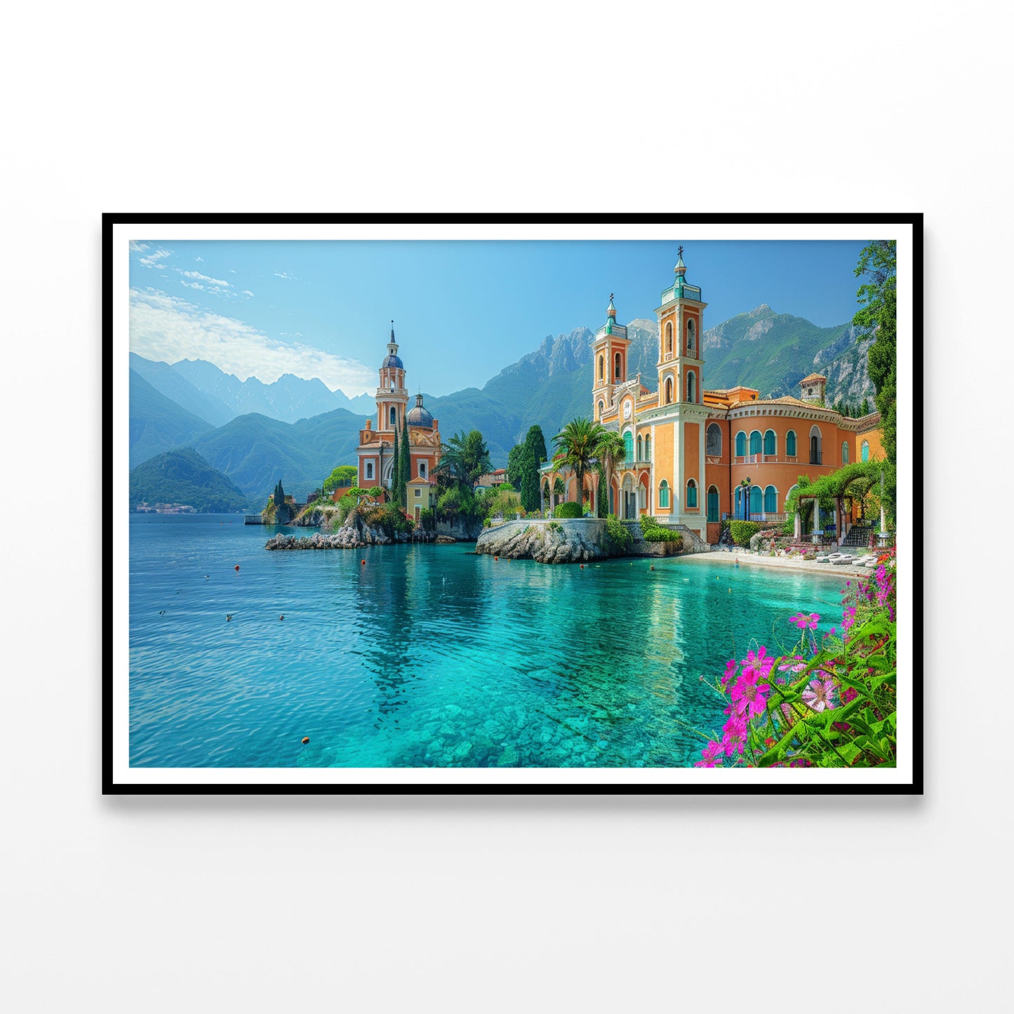 Building with a River, Mountains, Sky Home Decor Premium Quality Poster Print Choose Your Sizes - Bella Home Decor