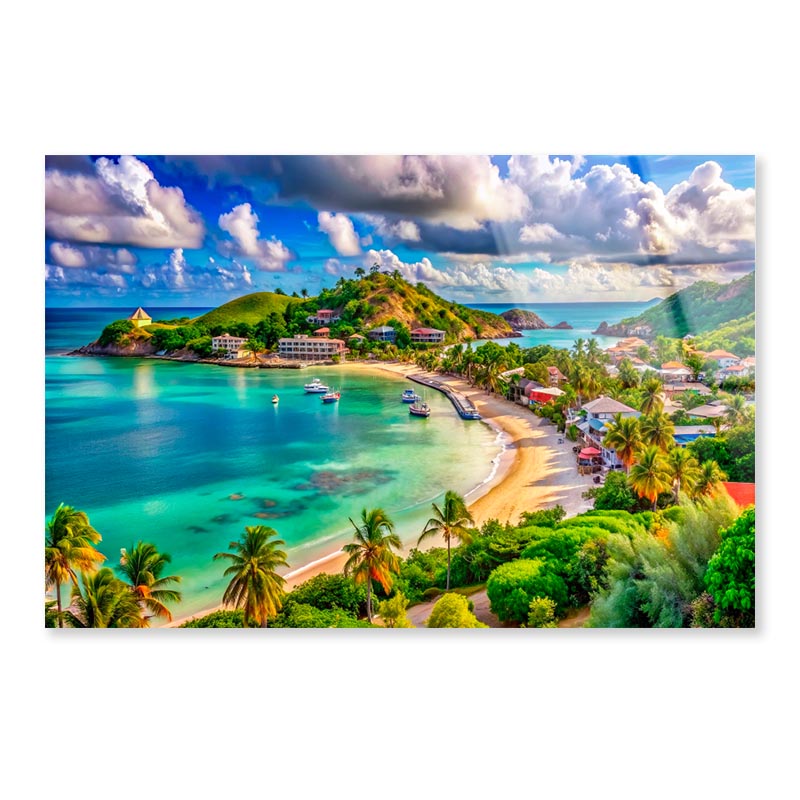 Beach With Palm Trees  Acrylic Glass Print Tempered Glass Wall Art 100% Made in Australia Ready to Hang