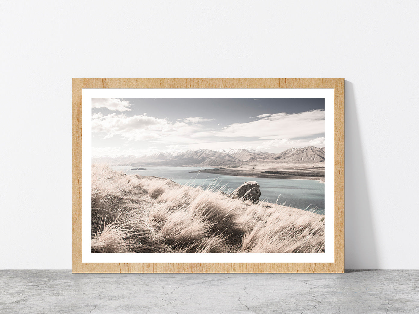 Sand Dunes near Beach & Mountains Photograph Glass Framed Wall Art, Ready to Hang Quality Print With White Border Oak