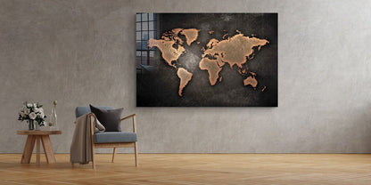 Brown World Map Vector UV Direct Aluminum Print Australian Made Quality