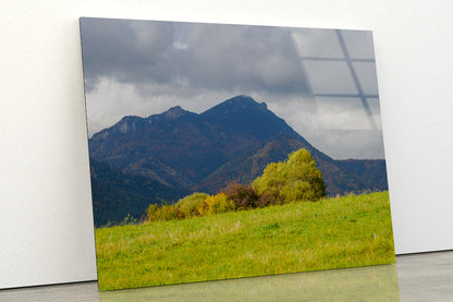 Green Mountains with Storm Clouds Acrylic Glass Print Tempered Glass Wall Art 100% Made in Australia Ready to Hang - Bella Home Decor