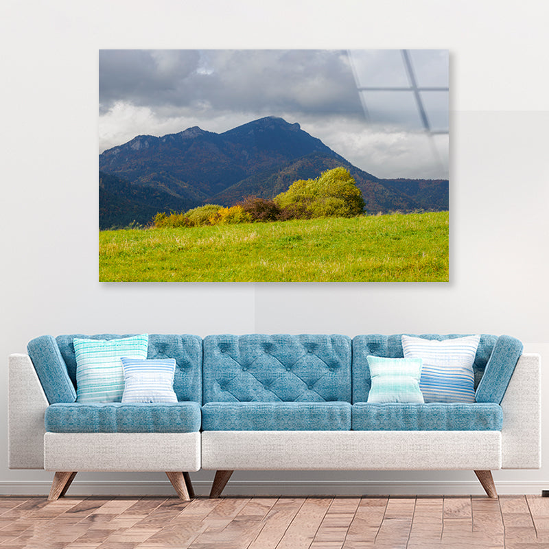 Green Mountains with Storm Clouds Acrylic Glass Print Tempered Glass Wall Art 100% Made in Australia Ready to Hang - Bella Home Decor
