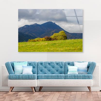 Green Mountains with Storm Clouds Acrylic Glass Print Tempered Glass Wall Art 100% Made in Australia Ready to Hang - Bella Home Decor