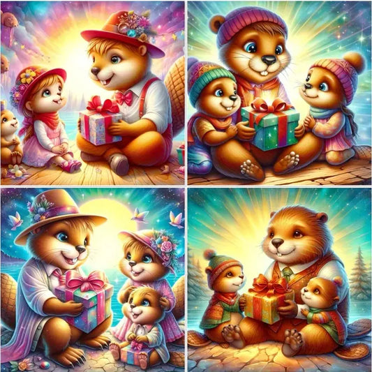 4pcs Cozy Bear Family Wall Art Canvas Framed