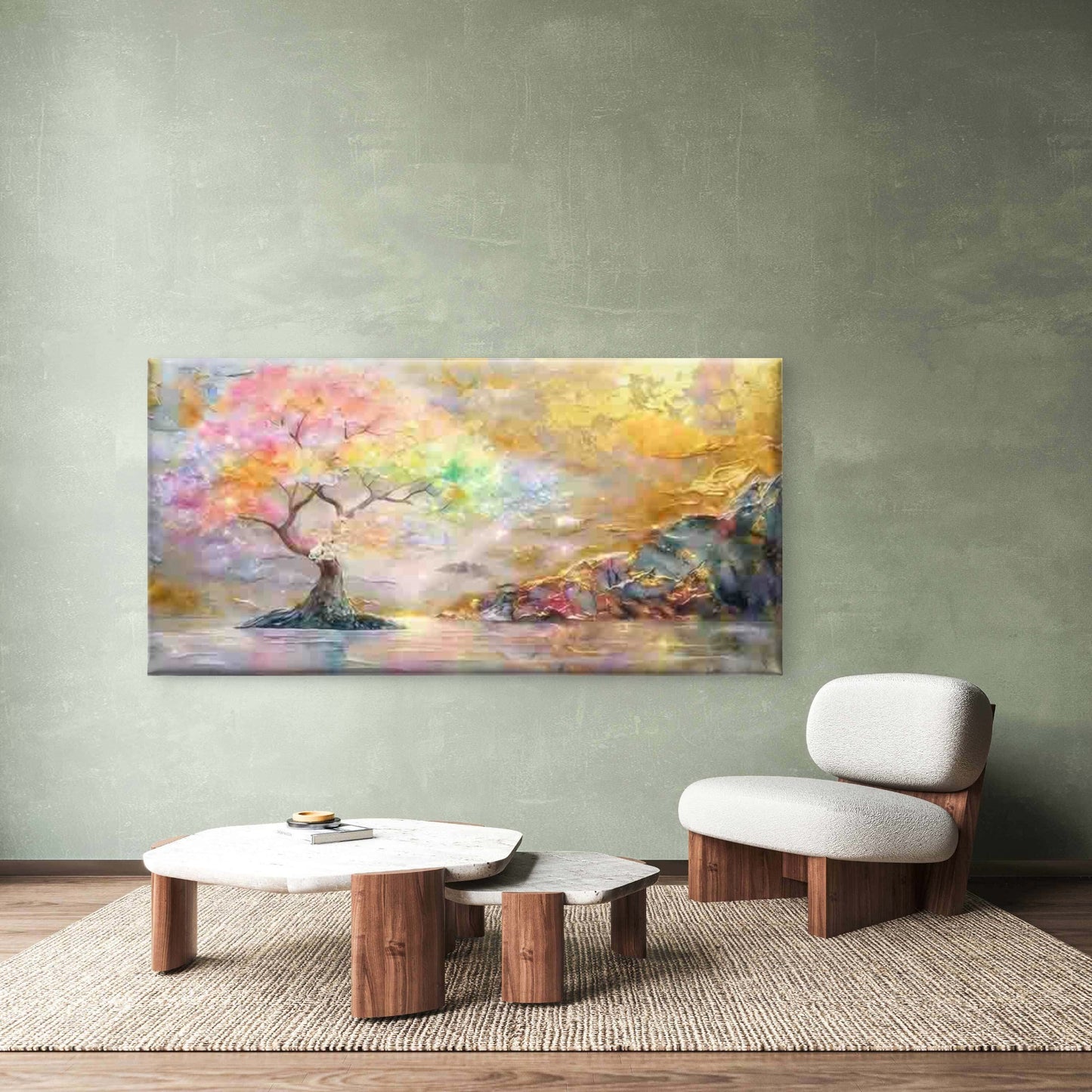 Fantasy Trees And Golden Lands Wall Art Canvas Office Home Room Framed 120x60cm - Bella Home Decor